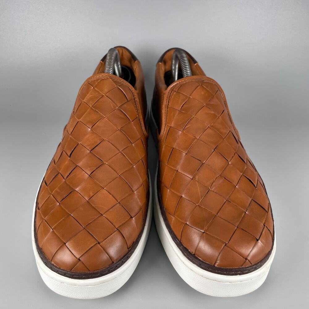 Allen Edmonds Alpha Men's 9 3E Brown Woven Leather Slip On Sneakers Casual GUC - Picture 2 of 11